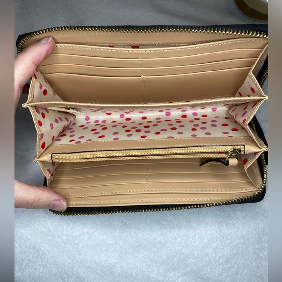 Kate Spade Black Leather Wallet Pink & Red Polka Dot Interior - Picture 8 of 10